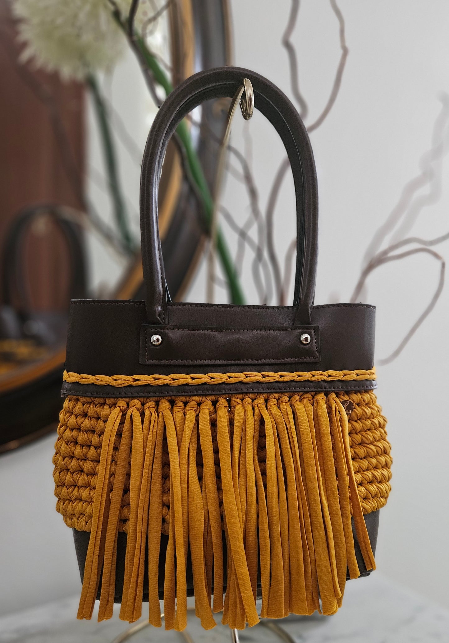 Pleather fringe crochet bag