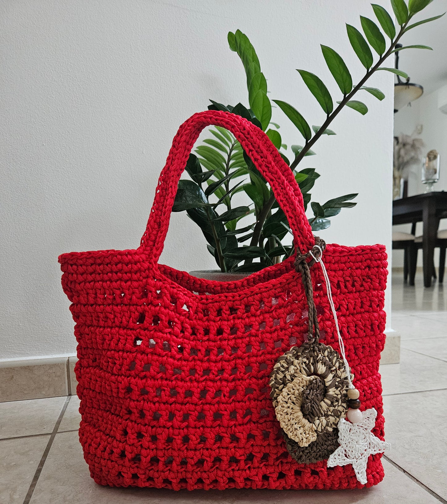 Bright summer red beach bag