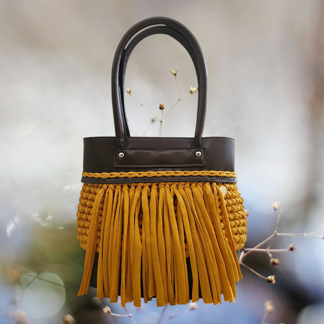 Pleather fringe crochet bag